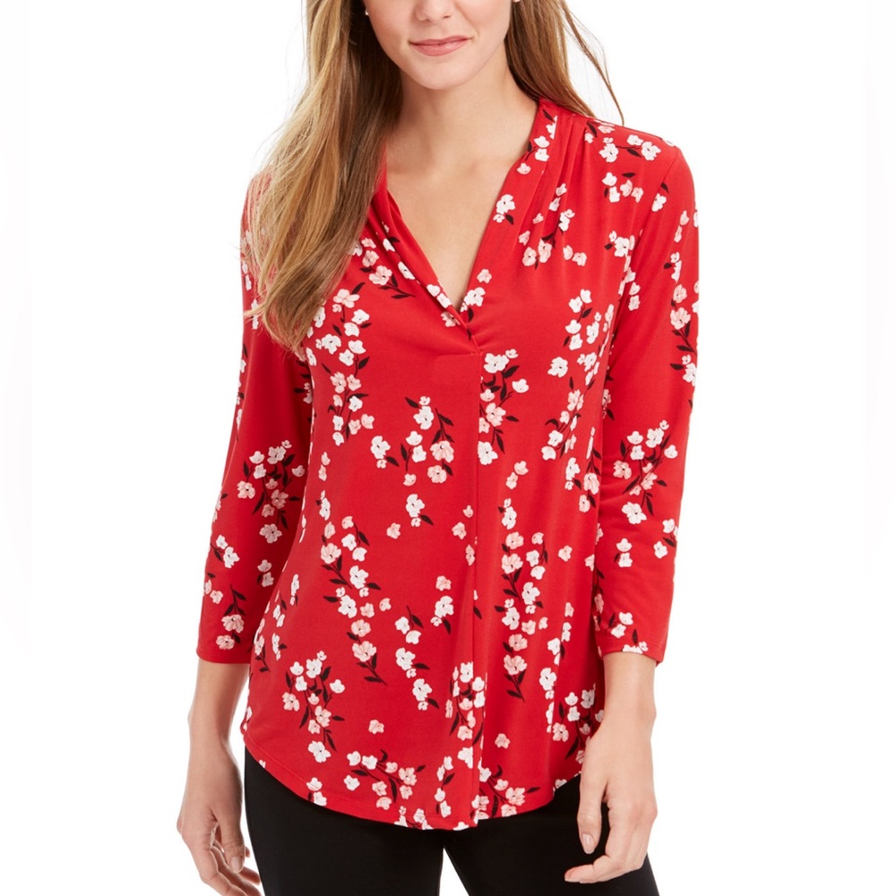 Charter Club Red Floral Blouse